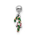 Mio Memento Sterling Silver Rhodium-plated Gold-tone Enamel Candy Cane Charm, 12 x 3.41 mm