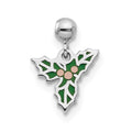 Mio Memento Sterling Silver Rhodium-plated Rose-tone Enamel Mistletoe Charm, 12.2 x 8.9 mm