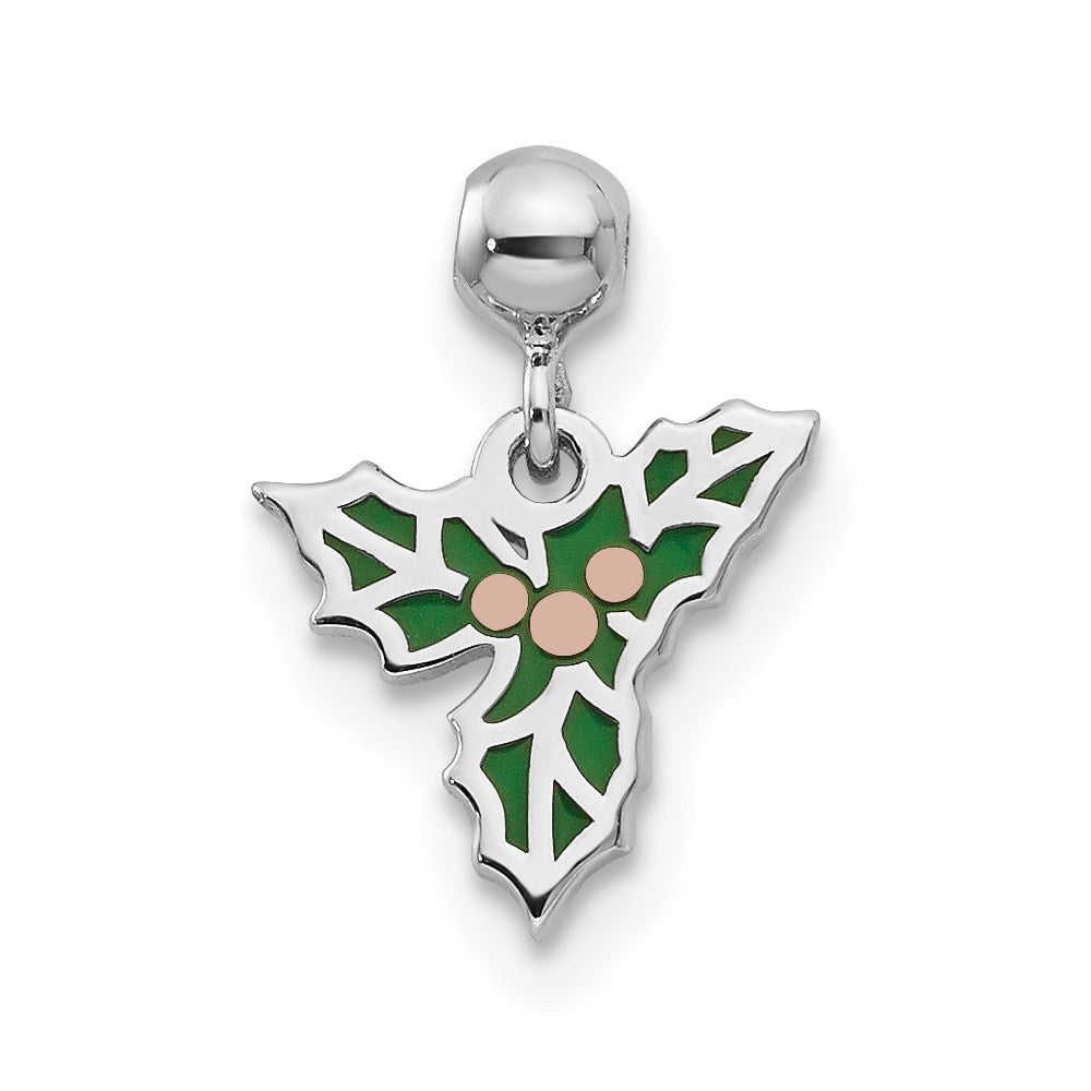 Mio Memento Sterling Silver Rhodium-plated Rose-tone Enamel Mistletoe Charm, 12.2 x 8.9 mm