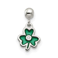 Mio Memento Sterling Silver Enamel with CZ Dangle Clover Charm, 12.5 x 6.7 mm