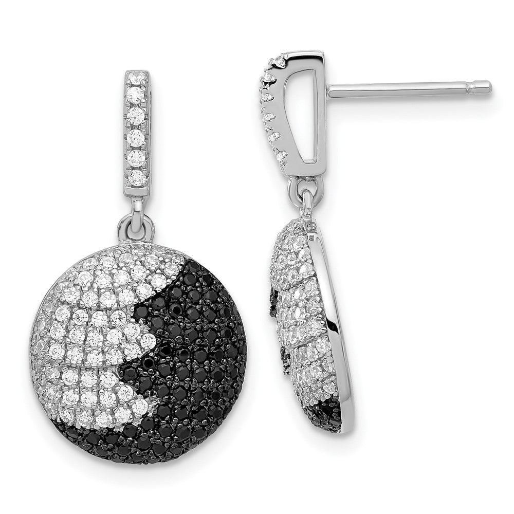 True Fire Sterling Silver Black & White CZ Circle Dangle Post Earrings, 24.5 x 13.9 mm