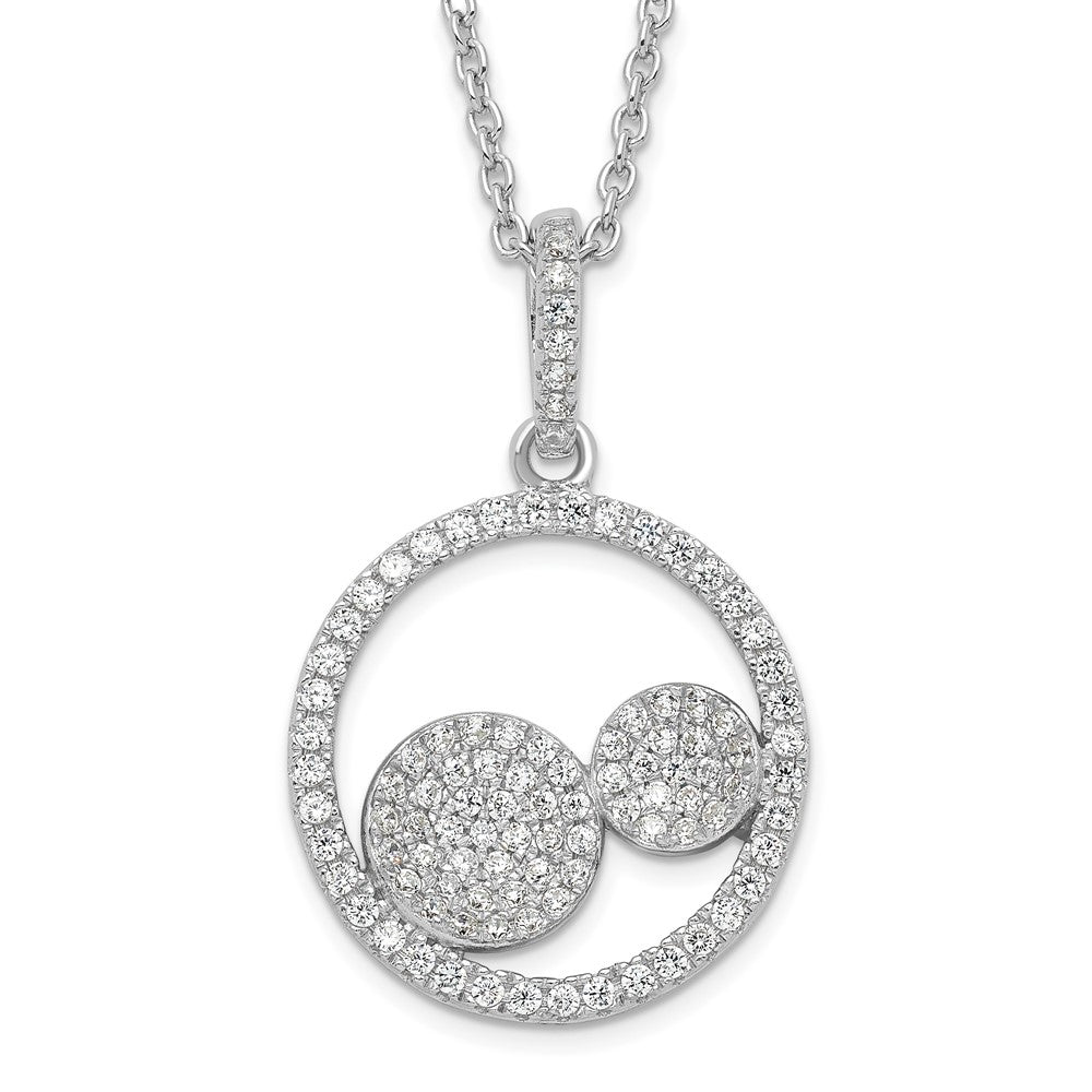 Sterling Silver & CZ Brilliant Embers Circles w/ 2in ext Necklace, 20 x 17.75 mm