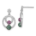 Brilliant Embers Sterling Silver Rhodium-plated 152 Stone Multi Micro Pav‚ Green Red and White CZ Circle Dangle Post Earrings, 21 x 14 mm