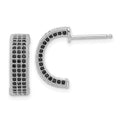Sterling Silver True Fire Polished Black CZ Post C-Hoop Earrings, 15.9 x 9 mm