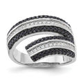 Sterling Silver Black & Clear CZ True Fire Ring, Size 7, 14.6 mm