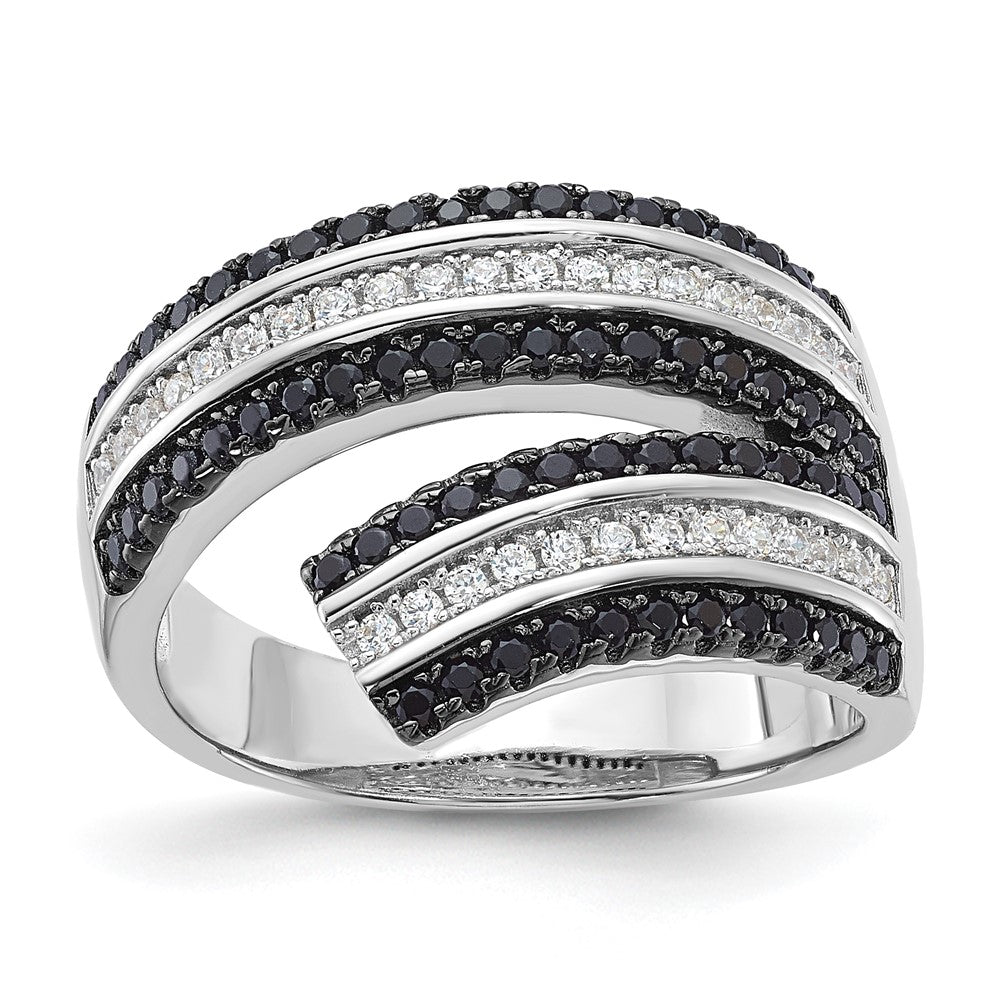 Sterling Silver Black & Clear CZ True Fire Ring, Size 7, 14.6 mm