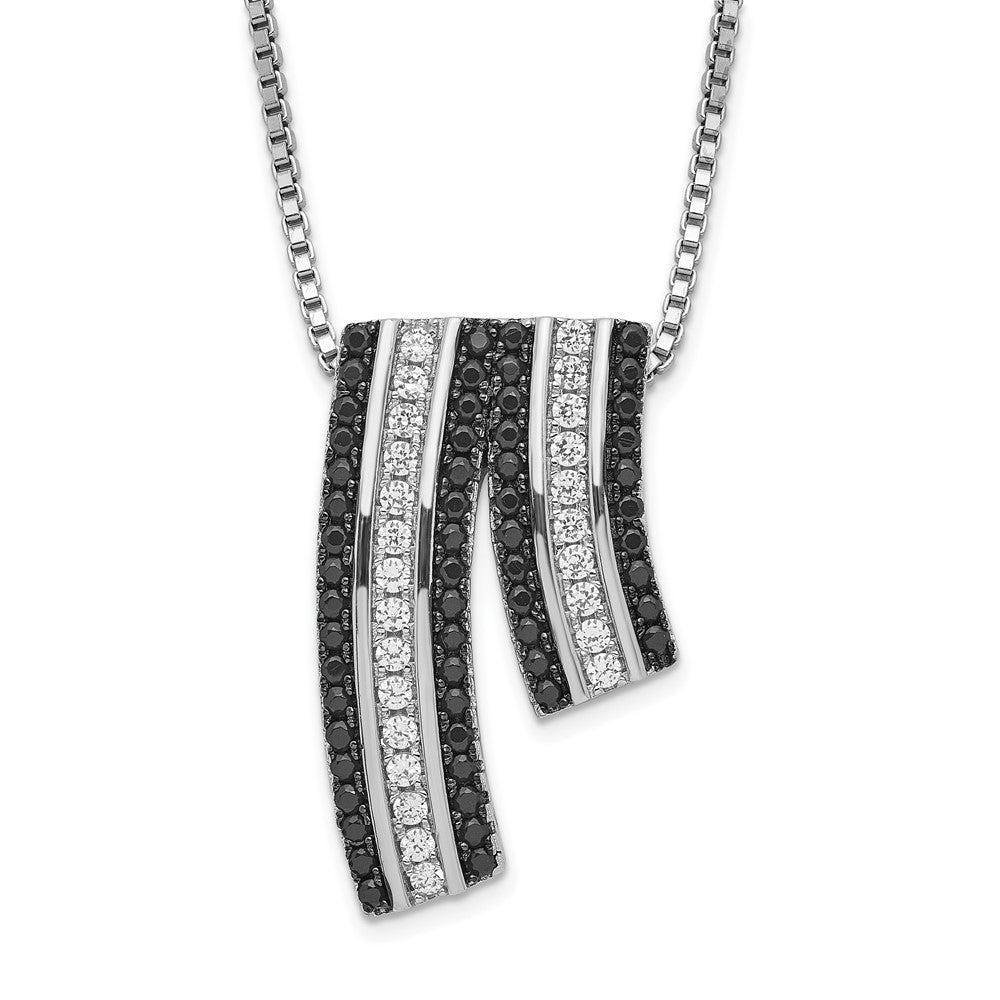 Sterling Silver Black & Clear CZ True Fire Necklace, 20 x 13.65 mm