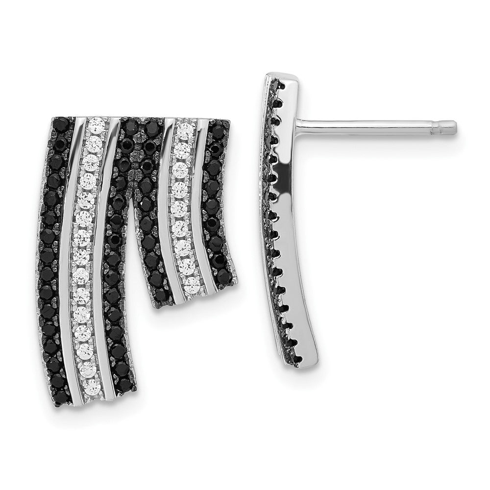 Sterling Silver True Fire Black & Clear CZ Post Earrings, 19.5 x 13.1 mm