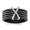 Brilliant Embers Sterling Silver Rhodium-plated 17 Stone Micro Pav‚ CZ X Ceramic Ring, Size 6