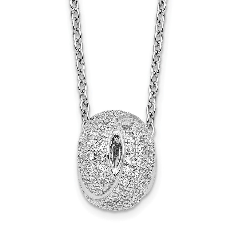 Brilliant Embers Sterling Silver Rhodium-plated 122 Stone 18 inch Micro Pav‚ CZ Love Knot Necklace with 2 Inch Extender, 20 x 8 mm