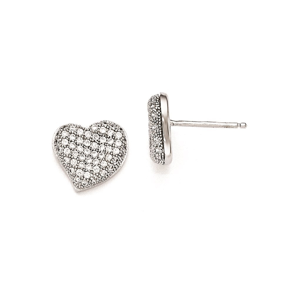 Sterling Silver & CZ Brilliant Embers Polished Heart Post Earrings, 9 x 10 mm