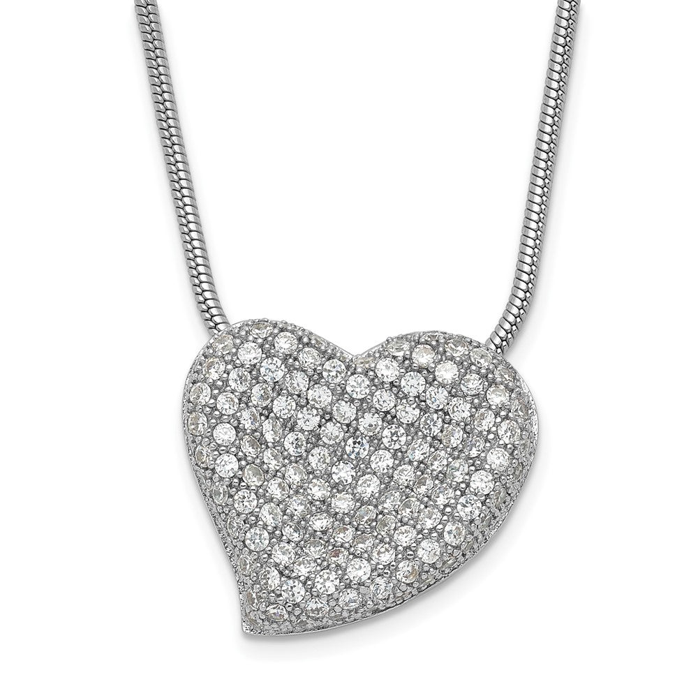 Sterling Silver Rhodium-Plated CZ Brilliant Embers Polished Heart Necklace, 20 x 14.7 mm