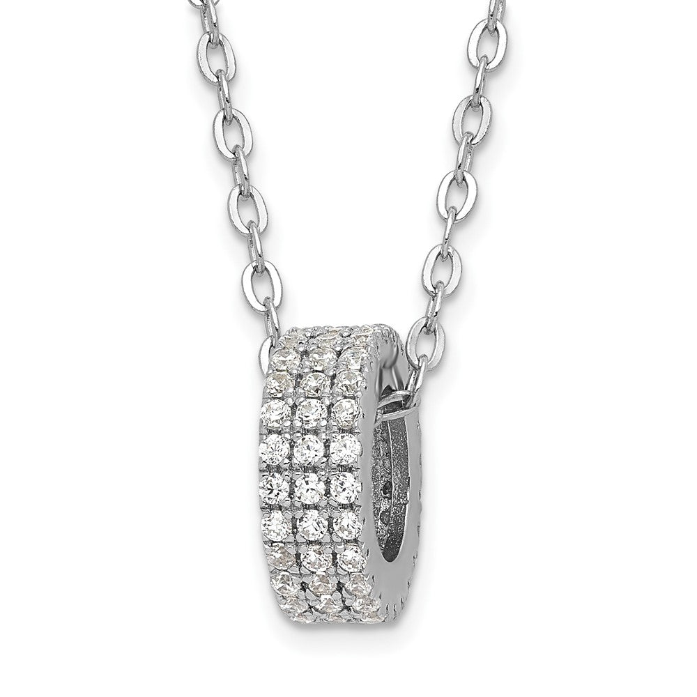 Sterling Silver & CZ Brilliant Embers Polished Circle w/1in ext. Necklace, 16.5 x 3.45 mm
