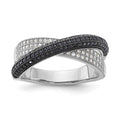 Sterling Silver Black & Clear CZ X True Fire Polished Ring, Size 8, 8.5 mm