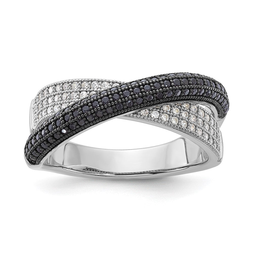 Sterling Silver Black & Clear CZ X True Fire Polished Ring, Size 8, 8.5 mm
