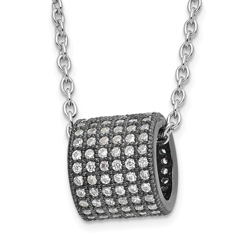 Sterling Silver Black Rhodium CZ Circle Bead True Fire Necklace, 20 x 8.1 mm