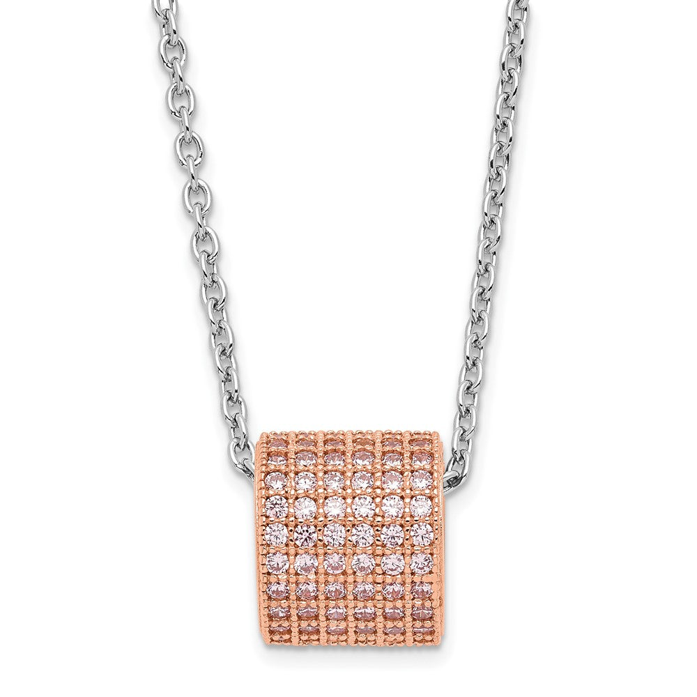 Brilliant Embers Sterling Silver Rose Gold-plated Pink CZ w/ 2in ext Necklace, 20 mm