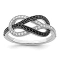 Brilliant Embers Sterling Silver Rhodium-plated 59 Stone Micro Pav‚ Black and White CZ Polished Ring, Size 8