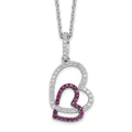 Brilliant Embers Sterling Silver Rhodium-plated 62 Stone 18 inch Micro Pav‚ Red and White CZ Heart Necklace with 2 Inch Extender, 18 mm