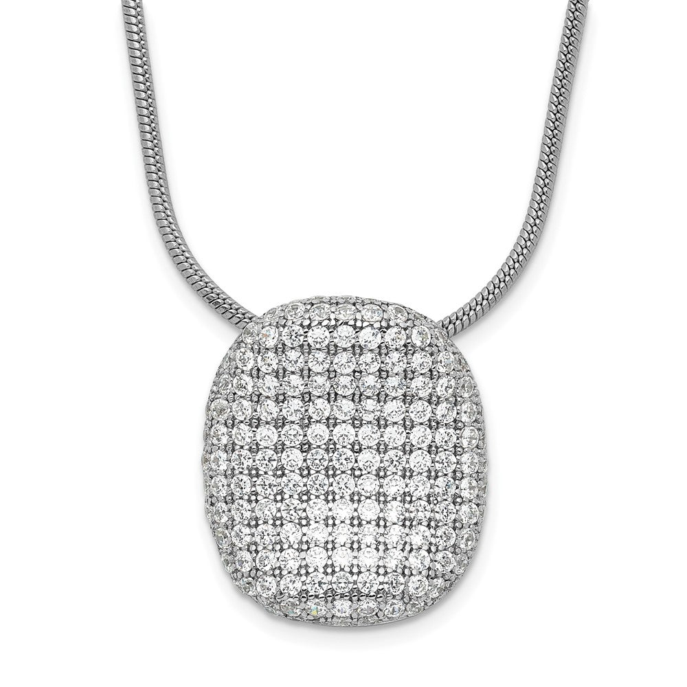Sterling Silver Rhodium-Plated CZ Brilliant Embers Pave Oval Necklace, 20 x 14.7 mm