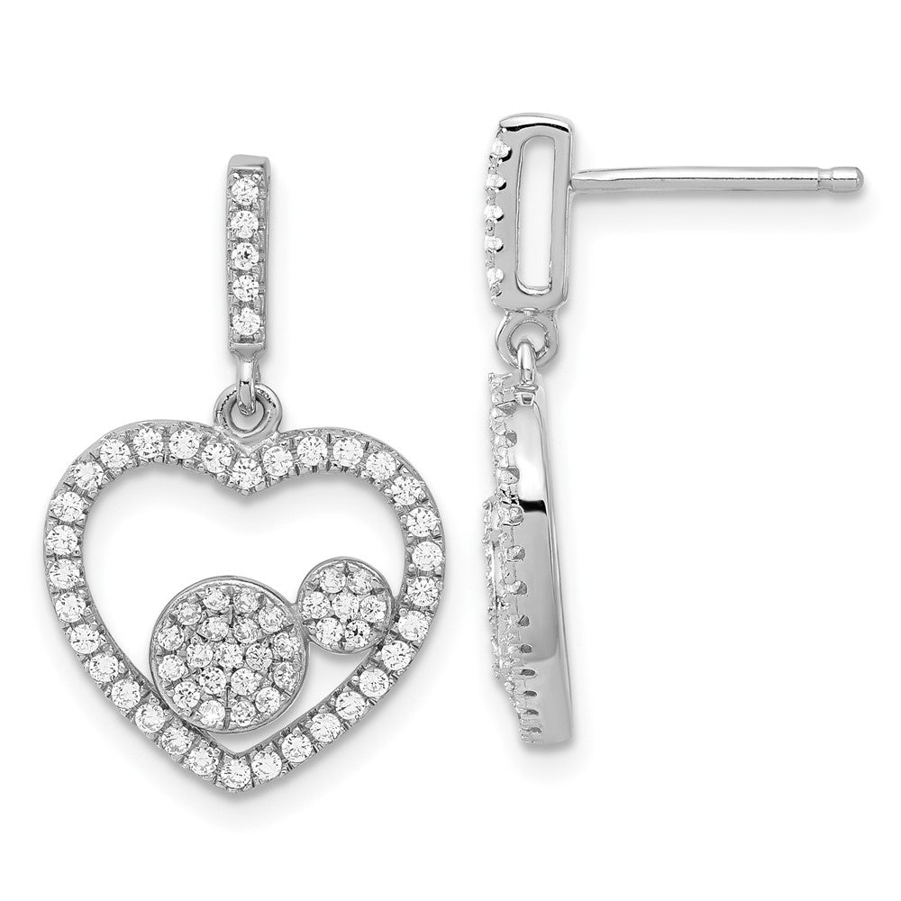 Sterling Silver Brilliant Embers Polished CZ Heart Dangle Post Earrings, 23.75 x 15 mm