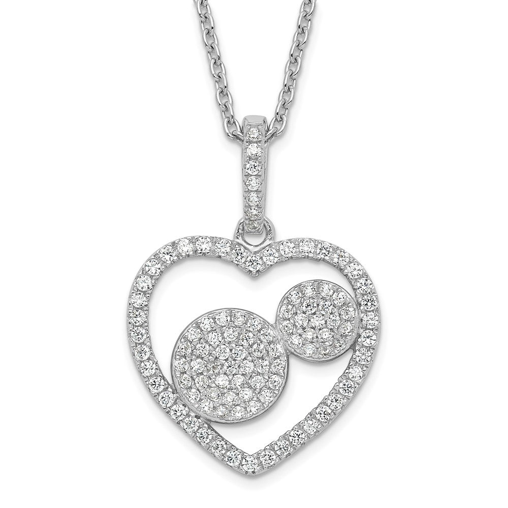 Sterling Silver & CZ Brilliant Embers Polished Heart Necklace, 20 x 17.9 mm
