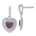Sterling Silver Brilliant Embers Pink & Clear Heart Dangle Post Earrings, 24.5 x 14.7 mm