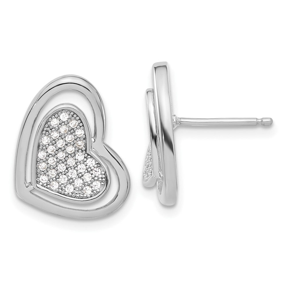 Sterling Silver Brilliant Embers Polished CZ Heart Post Earrings, 17 x 13 mm