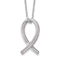 Brilliant Embers Sterling Silver Rhodium-plated 38 Stone 18 inch Micro Pav‚ Pink CZ Awareness Ribbon Necklace with 2 Inch Extender, 0.3 ct, 18 mm
