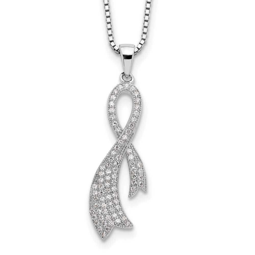 Brilliant Embers Sterling Silver Rhodium-plated 78 Stone 18 inch Micro Pav‚ CZ Ribbon Necklace with 2 Inch Extender, 18 mm