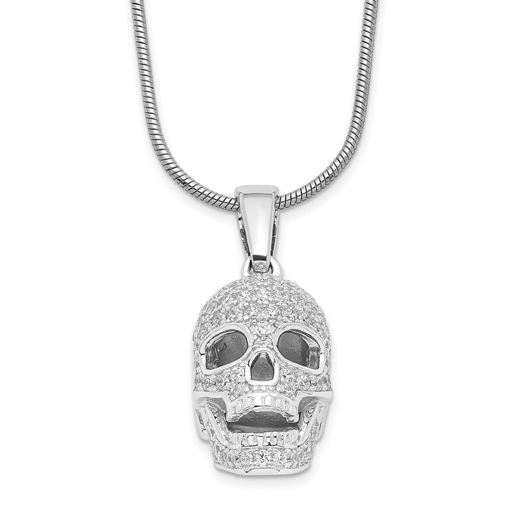 Brilliant Embers Sterling Silver Rhodium-plated 88 Stone 18 inch Micro Pav‚ CZ Polished Skull Necklace with 2 Inch Extender, 18 mm