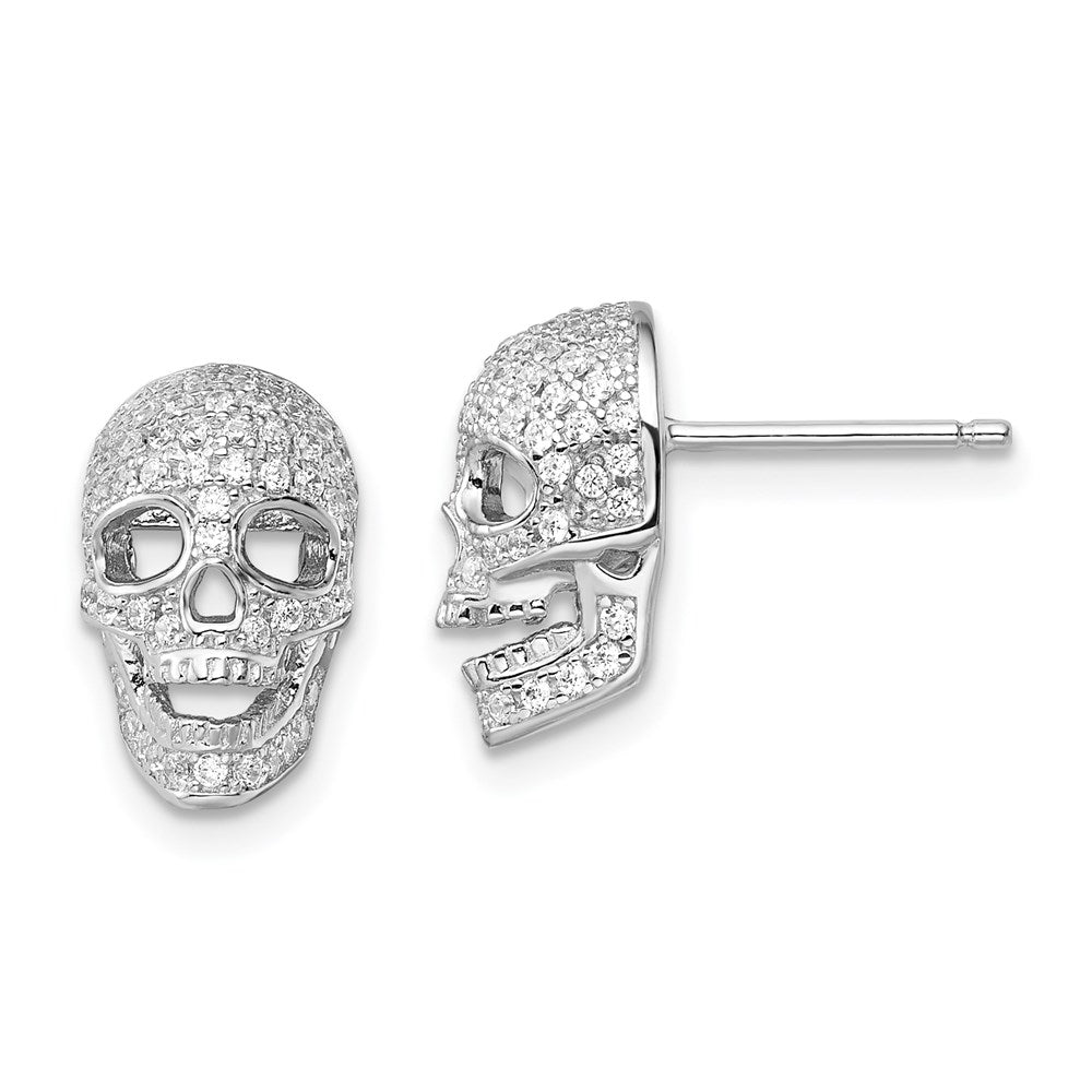 Brilliant Embers Sterling Silver Rhodium-plated 140 Stone Micro Pav‚ CZ Polished Skull Post Earrings, 12 x 9 mm