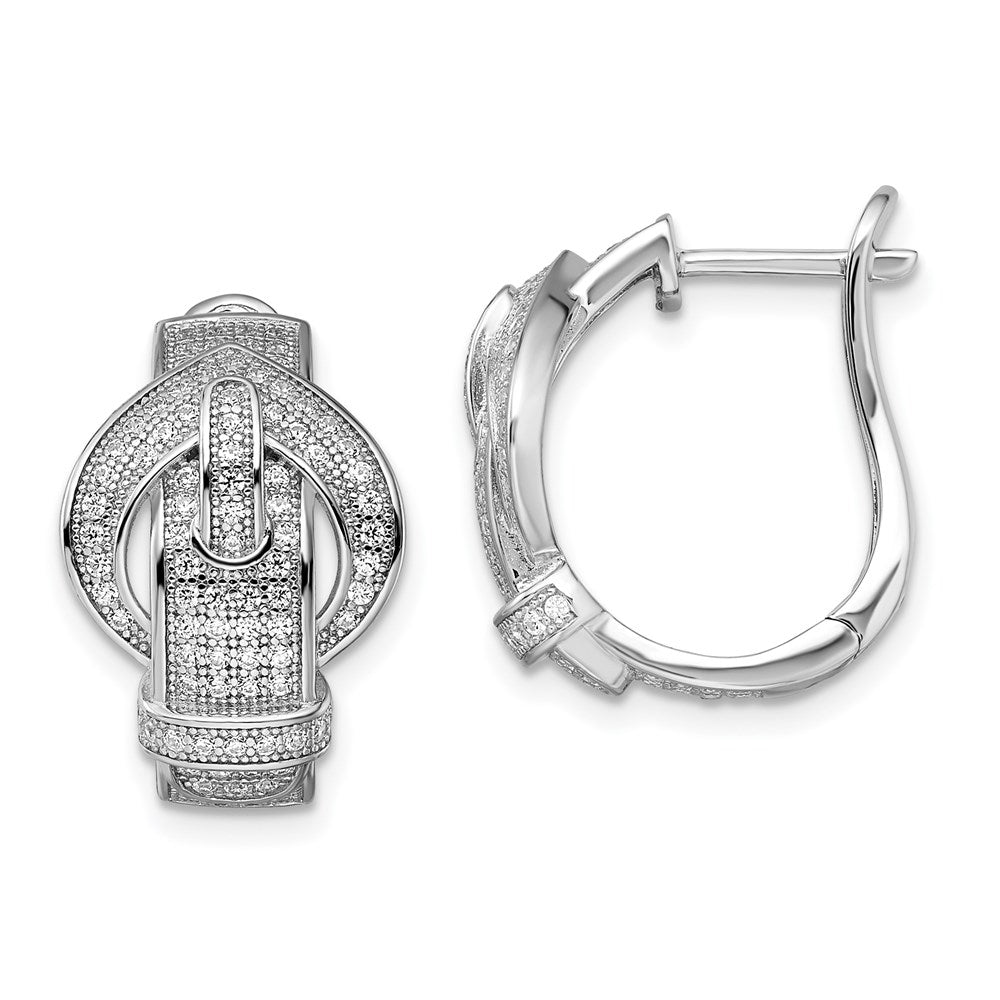 Brilliant Embers Sterling Silver Rhodium-plated 202 Stone Micro Pav‚ CZ Buckle Hinged Post Earrings, 21 x 18 mm
