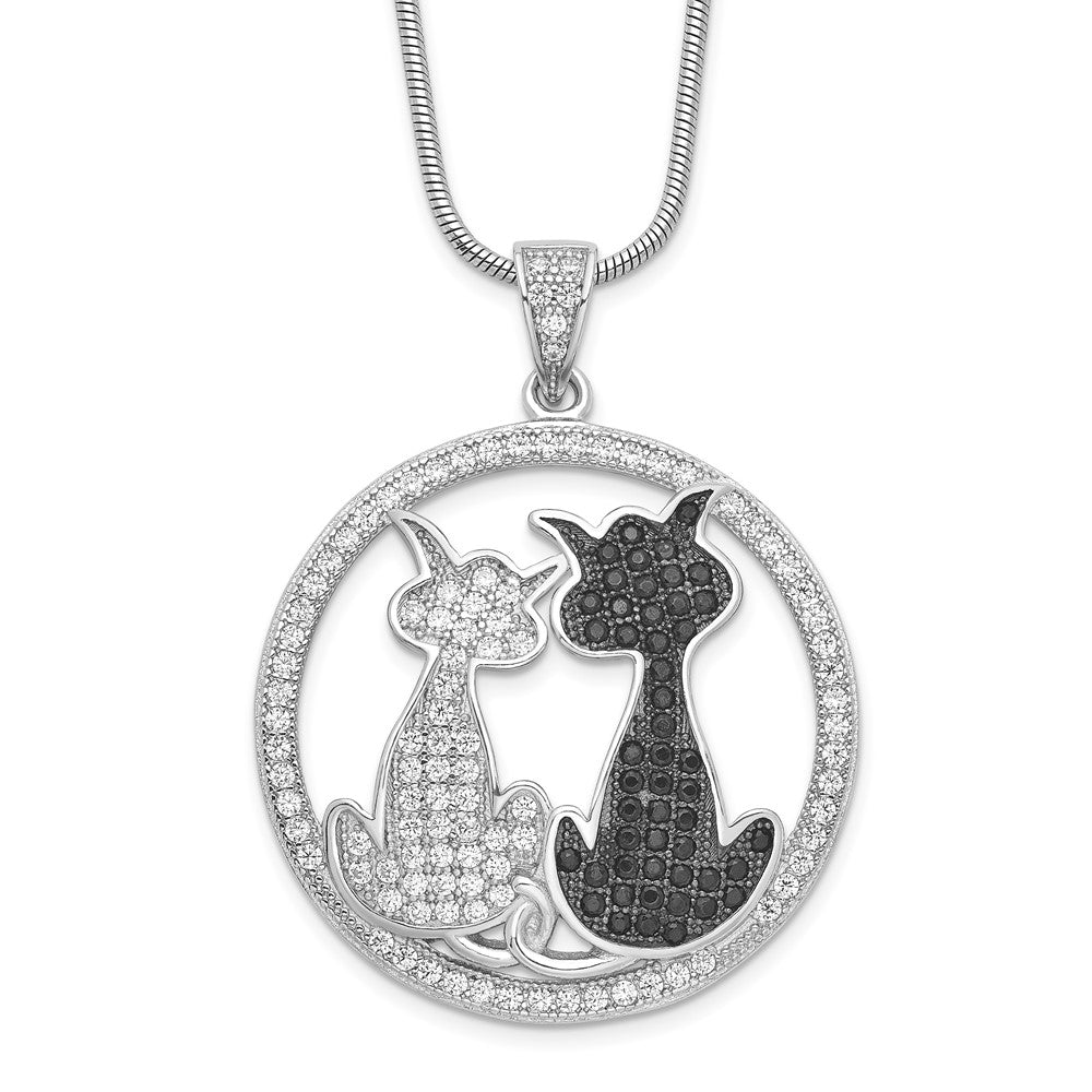 Brilliant Embers Sterling Silver Rhodium-plated 155 Stone 18 inch Micro Pav‚ Black and White CZ Cat Necklace with 2 Inch Extender, 18 mm