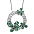 Brilliant Embers Sterling Silver Rhodium-plated 327 Stone 18 inch Micro Pav‚ White and Green CZ Flower Necklace with 2 Inch Extender, 18 mm