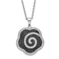 Brilliant Embers Sterling Silver Rhodium-plated Black & Clear CZ Flower w/ 2in ext Necklace, 20 mm