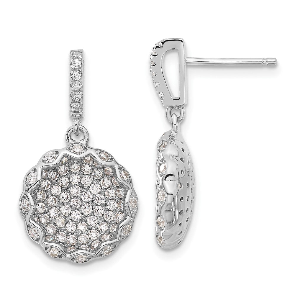 Sterling Silver Brilliant Embers CZ Circle Dangle Post Earrings, 25.1 x 14.2 mm
