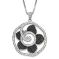 Sterling Silver Black & Clear CZ True Fire Flower Necklace, 20 x 27.5 mm