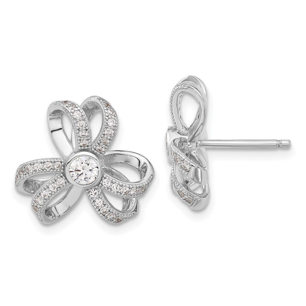 Sterling Silver Brilliant Embers CZ Flower Post Earrings, 14.55 x 16.1 mm