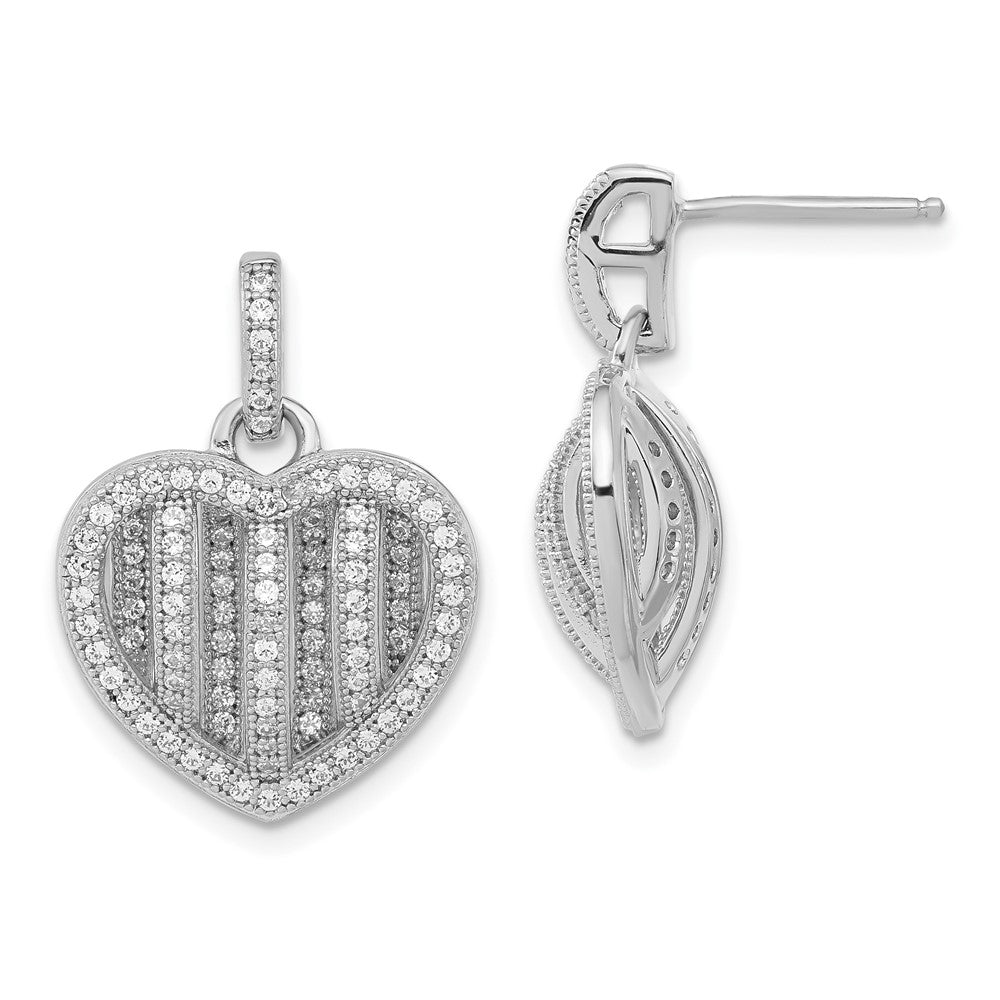 Brilliant Embers Sterling Silver Polished CZ Heart Post Dangle Earrings, 23.05 x 17 mm
