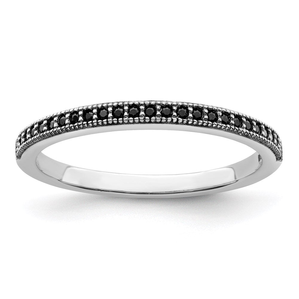 Brilliant Embers Sterling Silver Rhodium-plated 25 stone Micro Pav‚ Black CZ Polished Ring, Size 8