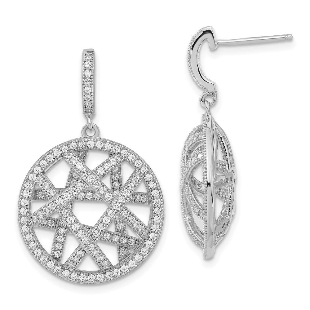 Brilliant Embers Sterling Silver Polished CZ Circle Post Dangle Earrings, 32.5 x 20.4 mm