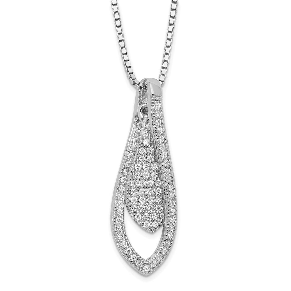 Brilliant Embers Sterling Silver Rhodium-Plated Polished CZ Teardrop w/ 2in ext Necklace, 20 mm