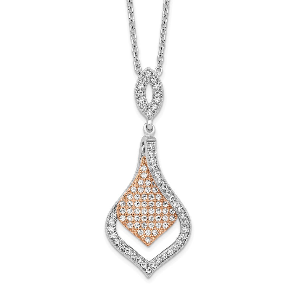 Brilliant Embers Sterling Silver Rose Gold-plated Rhodium-plated 105 Stone 18 inch Micro Pav‚ CZ Necklace with 2 Inch Extender, 0.524 ct, 20 x 15 mm