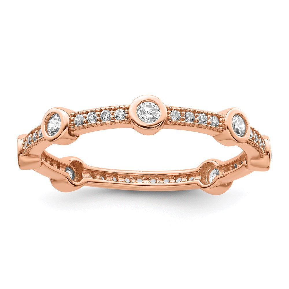 Brilliant Embers Sterling Silver Rose Gold-plated 33 Stone Micro Pav‚ CZ Ring, Size 6