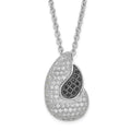 Sterling Silver Black & Clear CZ True Fire Polished Teardrops Necklace, 20 x 11 mm