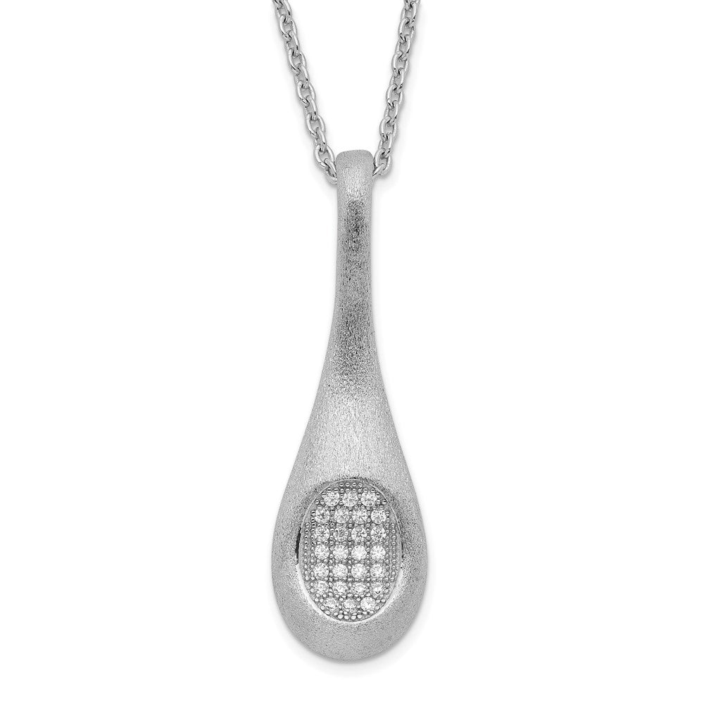 Brilliant Embers Sterling Silver Rhodium-plated Brushed CZ Teardrop w/ 2in ext Necklace, 20 mm