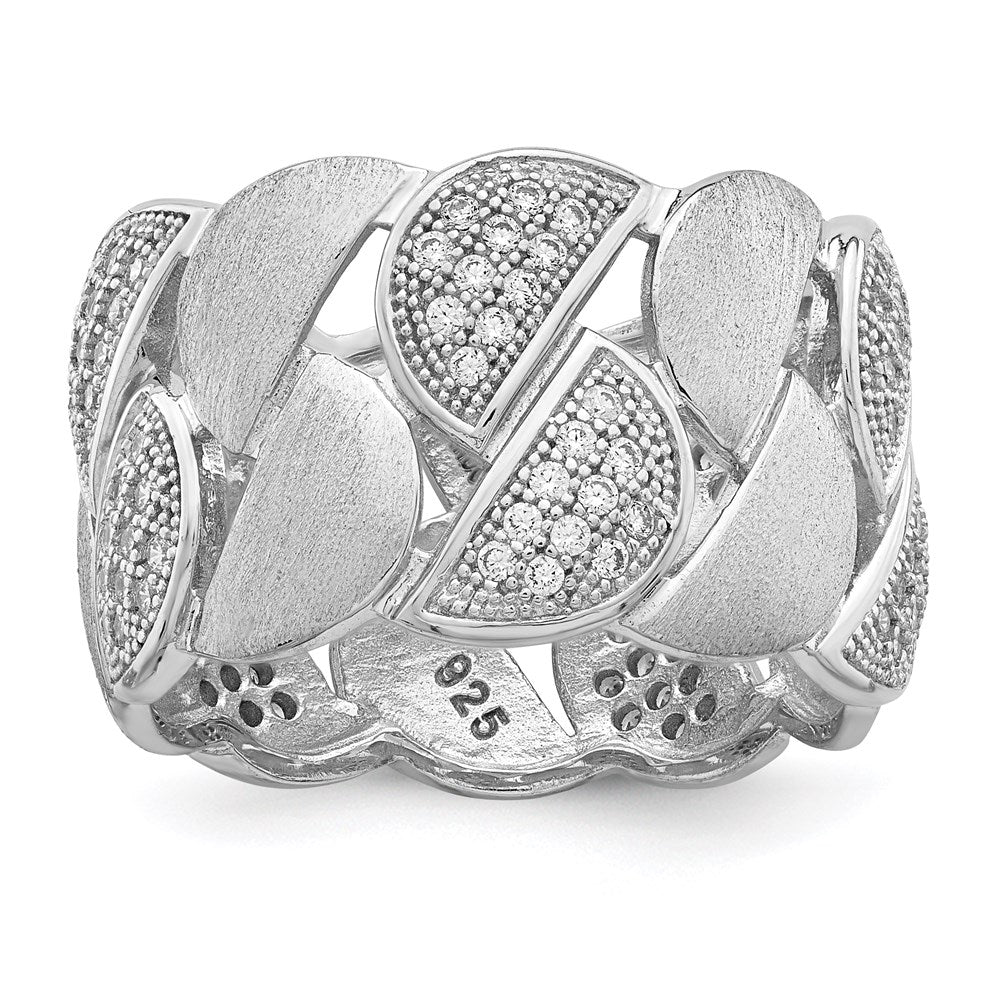 Brilliant Embers Sterling Silver Rhodium-plated 110 Stone Micro Pav‚ CZ Brushed and Polished Ring, Size 6