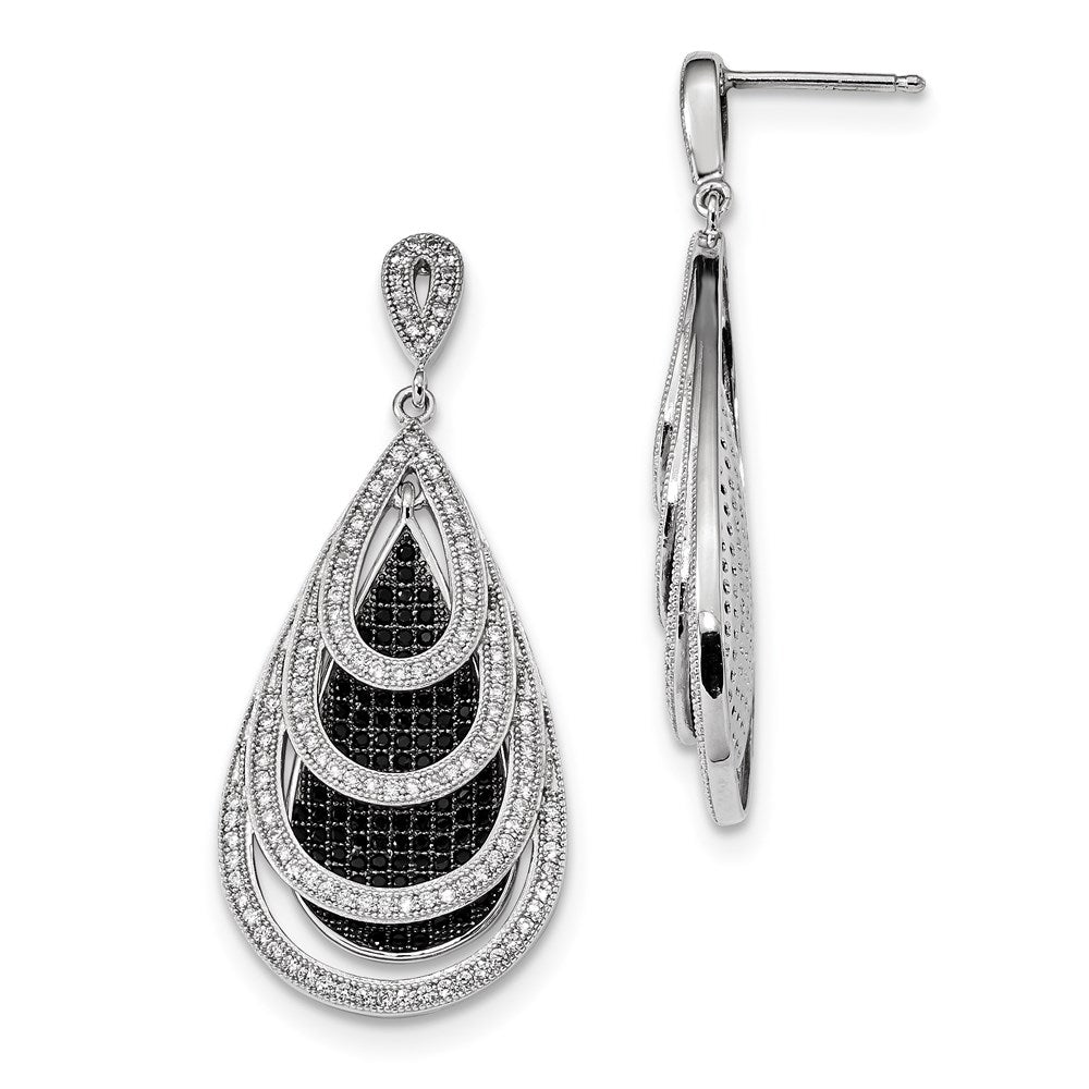 SS RH CZ True Fire Teardrop Dangle Post Earrings, 44 x 20 mm
