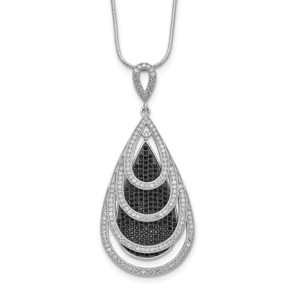 Brilliant Embers Sterling Silver Rhodium-plated 349 Stone 18 inch Micro Pav‚ Black and White CZ Teardrop Necklace with 2 Inch Extender, 20 x 23 mm